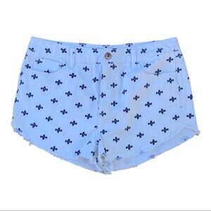 Forever 21 White Dark Blue Southwestern Print Raw Hem Jean Shorts Size 27